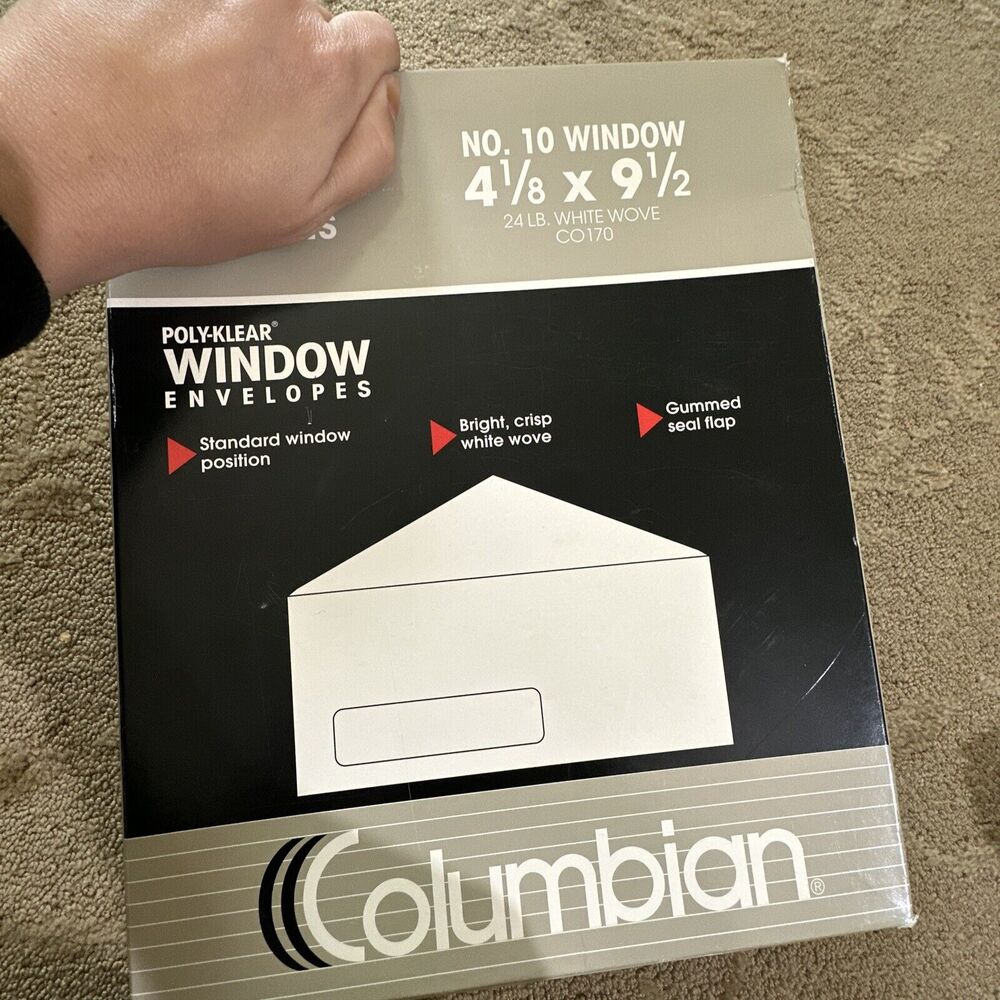 300 + Columbian # 10 Poly-klear Window Envelope 4.1/8” x 9.1/2” 24lb White Wove